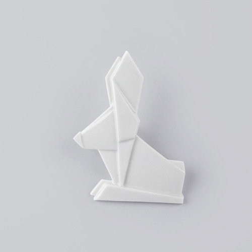 Porcelánová brož Králík origami bílá