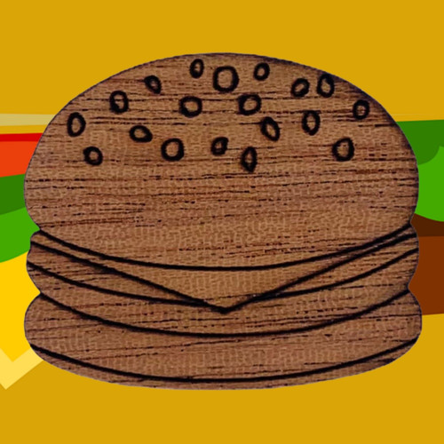 Dřevěná brož Hamburger
