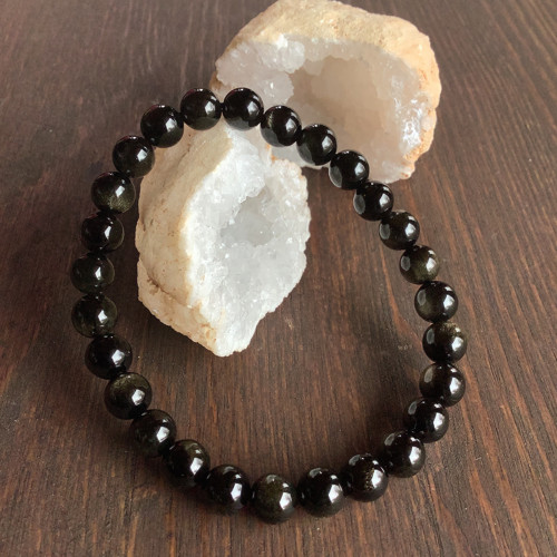 Náramek obsidián zlatý, kuličky 8 mm, pánský