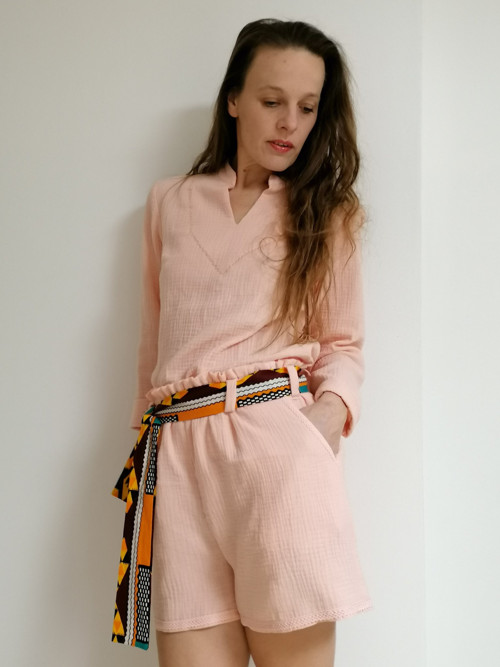 Půvabné šortky v Boho stylu,lososová barva,S