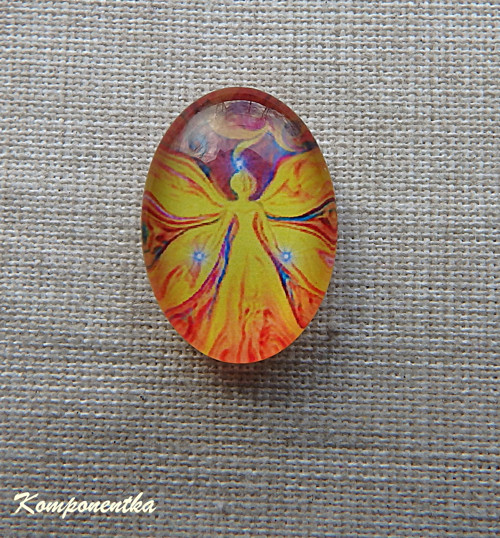 Skleněný kabošon s andělíčkem 13x18mm 1kus