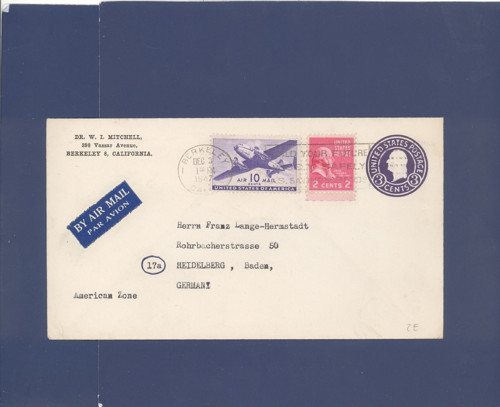 Letecká pošta USA - Německo, 1947 - celistvost