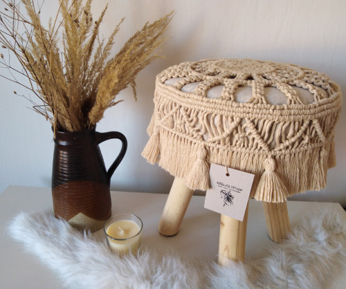 Macramé taburet/stolička, písková barva