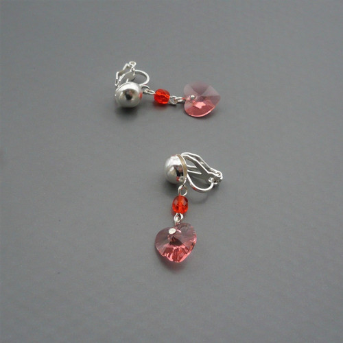 Rose peach Swarovski srdce - klipsy