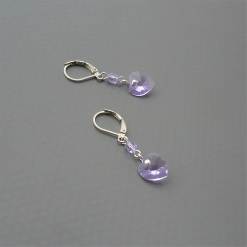 Violet Swarovski srdce - náušnice