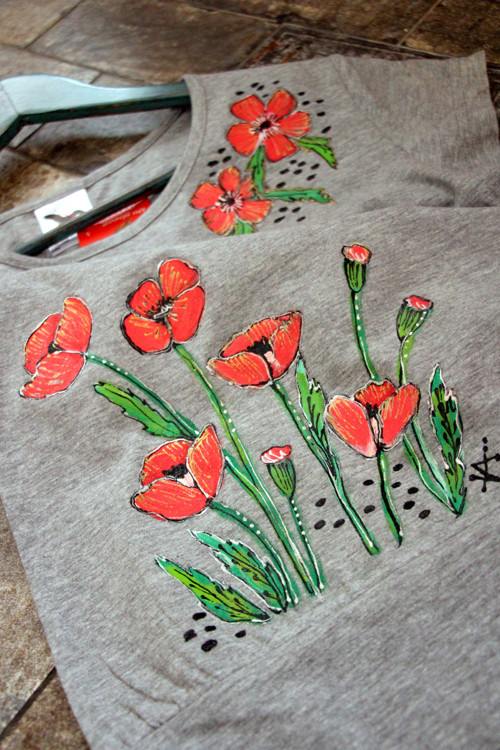 Malované triko vel. XS-XXL na obj MÁKY