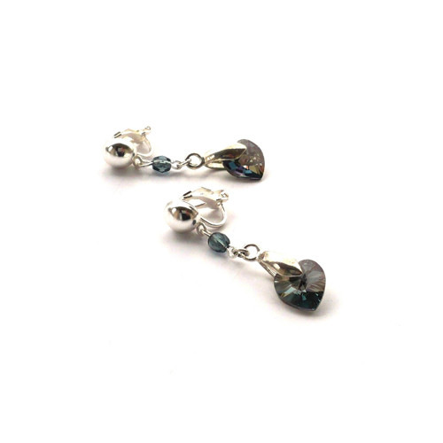 Hematitové Swarovski srdce - klipsy