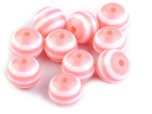 Plastové korálky 12 mm (10ks) - růžovobílé