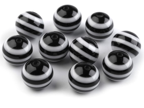 Plastové korálky 10 mm (10ks) - černobílá