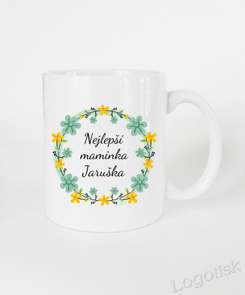 Hrnek kvítka se jménem nebo věnováním