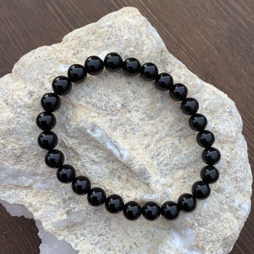 Náramek onyx černý, kuličky 8 mm, pánský