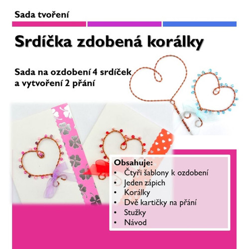 Krabička tvoření - Srdíčka zdobená korálky