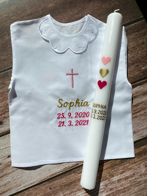 Křestní svíce a košílka Sophia