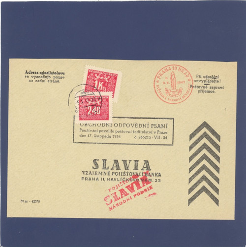 Slavia vzájemná pojišťovací banka, celistvost 1947