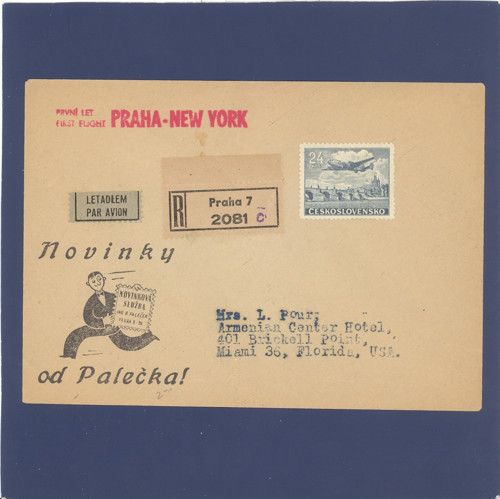 1. let Praha - New York, celistvost, aerofilatelie
