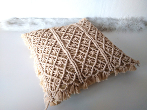 Macramé povlak na polštář 40x40 cm písková