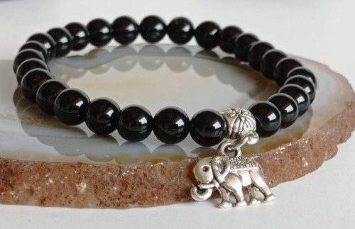 Minerální náramek*Onyx*6 mm*přívěsek slon*