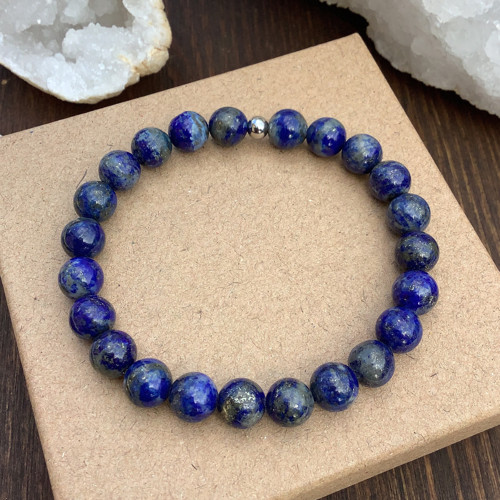 Náramek lapis lazuli, kuličky 8 mm s korálkem