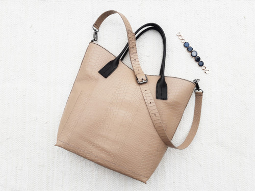 Nude béžová kožená shopper kabelka