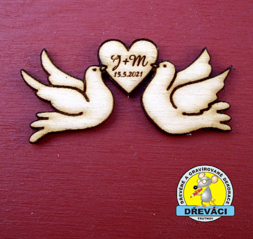 Vývazek 5 cm "Hrdličky - monogram + datum" KV0120B