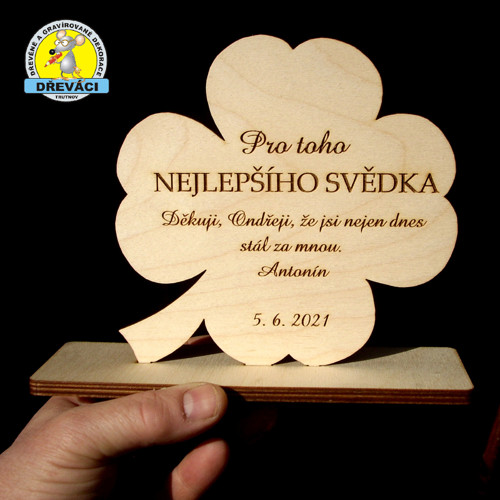 "Poděkování svědkovi" čtyřlístek 15x15 cm KV0341F