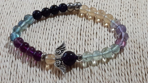 Minerální náramek*Fluorit*6 mm*andělíček*