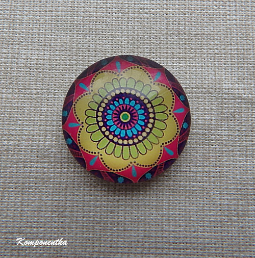 Skleněný kabošon s mandalou 20mm 1kus