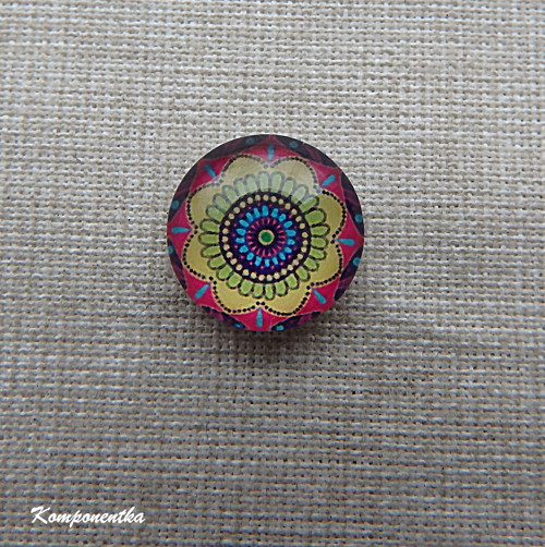 Skleněný kabošon s mandalou 12mm 1kus