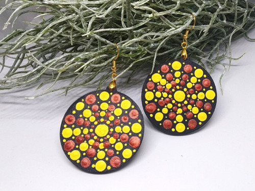 Mandala malované náušnice (ø 4.3 cm) - SOUZNĚNÍ