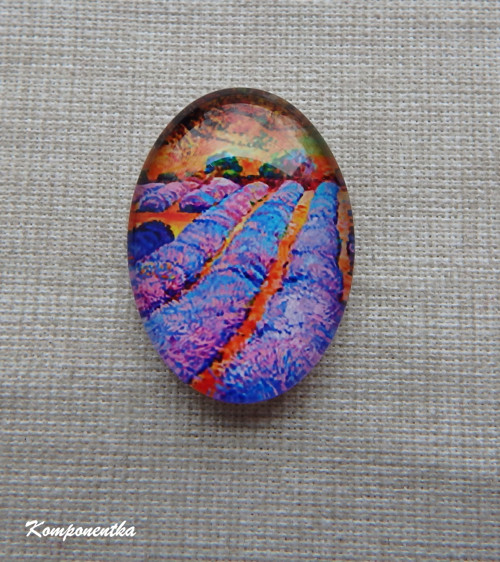 Skleněný kabošon s levandulí 18x25mm