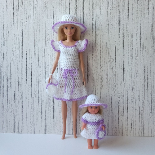 Oblečky pro Barbie a Evičku - klobouk,šaty,kabelka — foto 1