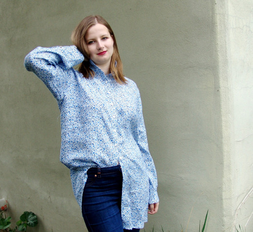 Lněná košile OVERSIZE MODROBÍLÝ DEN — foto 1