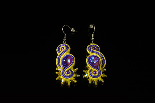 Sutaškové náušnice Yellow - Purple Seahorse