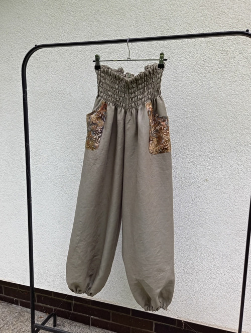 Turecké kalhoty Khaki-lněné — foto 1