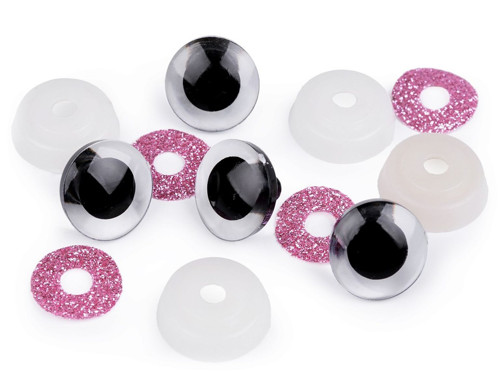 Bezpečnostní oči glitrové 20mm (2 sady) - růžová