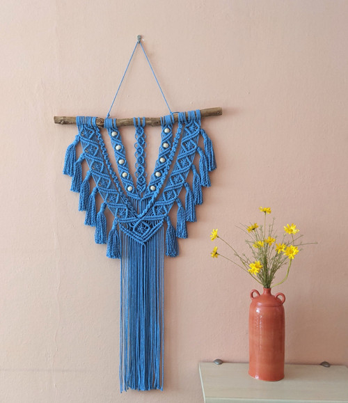 Macramé Boho záves královská modrá