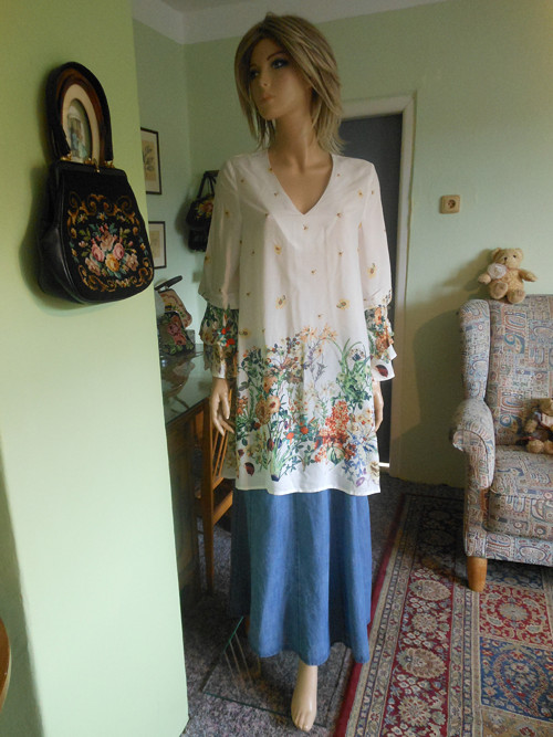 Boho tunika s květy, vel.S/M — foto 1