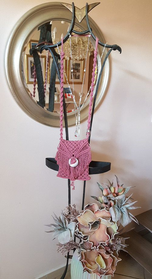 Boho autorská macramé kabelka růžová