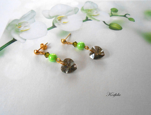 Náušnice - Swarovski srdíčka zelená — foto 1