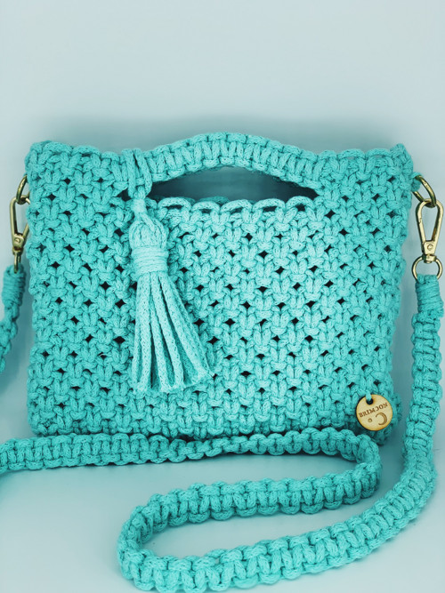 Kabelka crossbody macramé tyrkysová