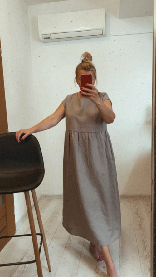 Ľanové Šaty s Vreckami /TAUPE/