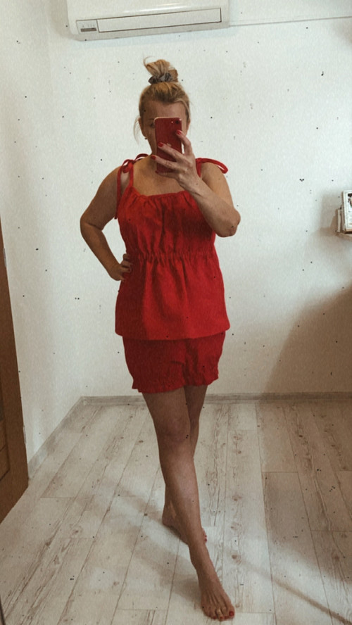 Ľanový SET -TOPíK + GAťuše /červené/
