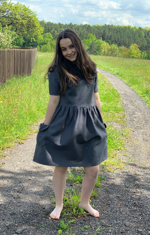 Dámské lněné šaty - stone - antracitové