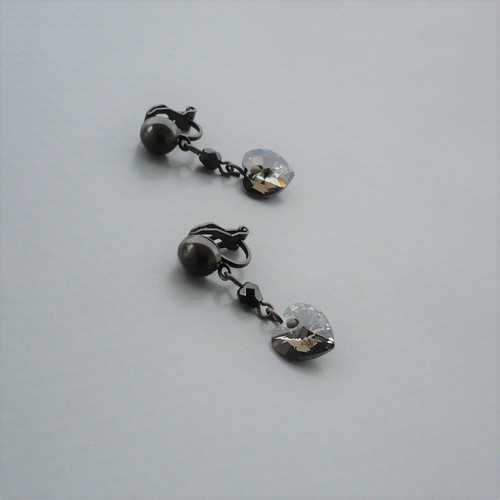 Crystal silver night Swarovski srdce - klipsy čer.