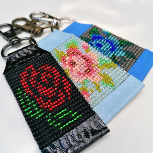 Rose Flower-Leather Beaded Keychain