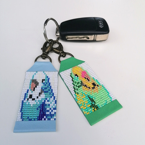 Budgie/Parakeet-Leather Beaded Keychain