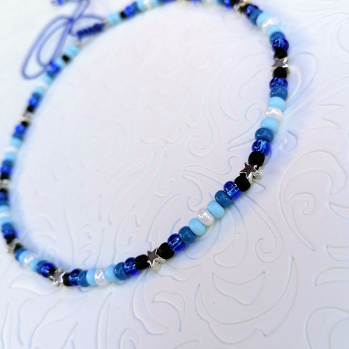 Star Beaded Choker Necklace Blue