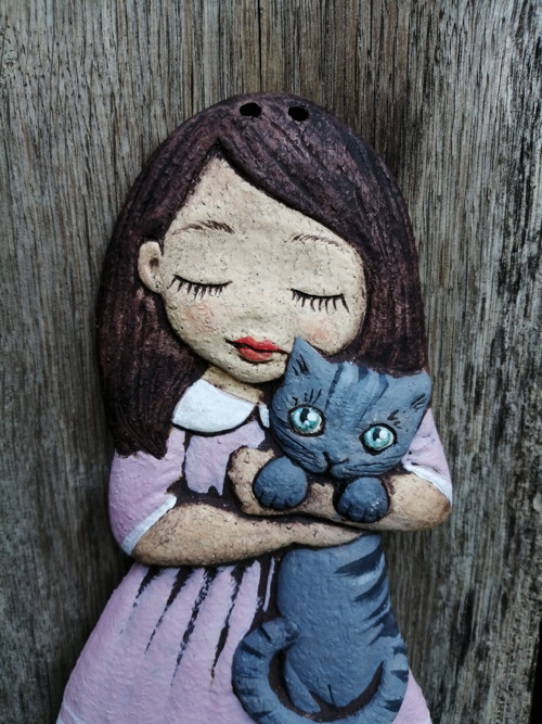 Holčička s kočkou, malovaná — foto 1