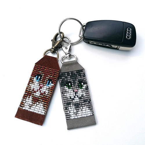 Tabby Cat/Kitten-Leather Beaded Keychain