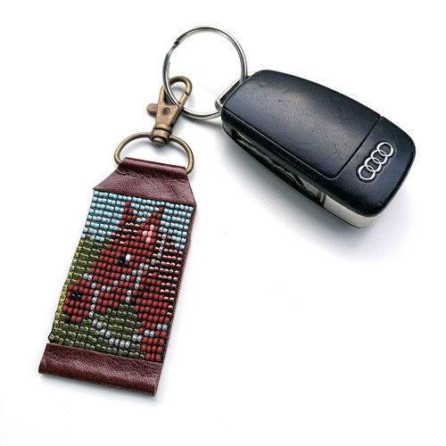 Brown Horse-Leather Beaded Keychain